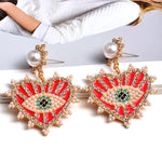Load image into Gallery viewer, Red Heart Evil Eye Earrings
