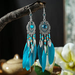 Load image into Gallery viewer, Feather Tassel Drop Earrings