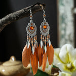Load image into Gallery viewer, Feather Tassel Drop Earrings