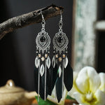 Load image into Gallery viewer, Feather Tassel Drop Earrings