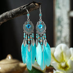 Load image into Gallery viewer, Feather Tassel Drop Earrings