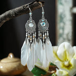 Load image into Gallery viewer, Feather Tassel Drop Earrings