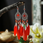 Load image into Gallery viewer, Feather Tassel Drop Earrings