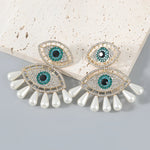 Load image into Gallery viewer, Rhinestone Pearl Evil Eye Earrings
