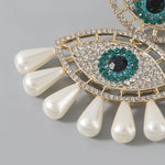 Load image into Gallery viewer, Rhinestone Pearl Evil Eye Earrings
