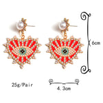 Load image into Gallery viewer, Red Heart Evil Eye Earrings
