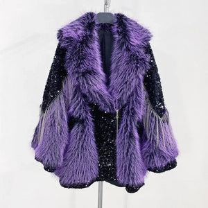 Sequinned Diamonds Fur Coat