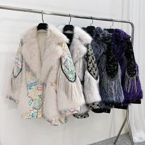 Sequinned Diamonds Fur Coat