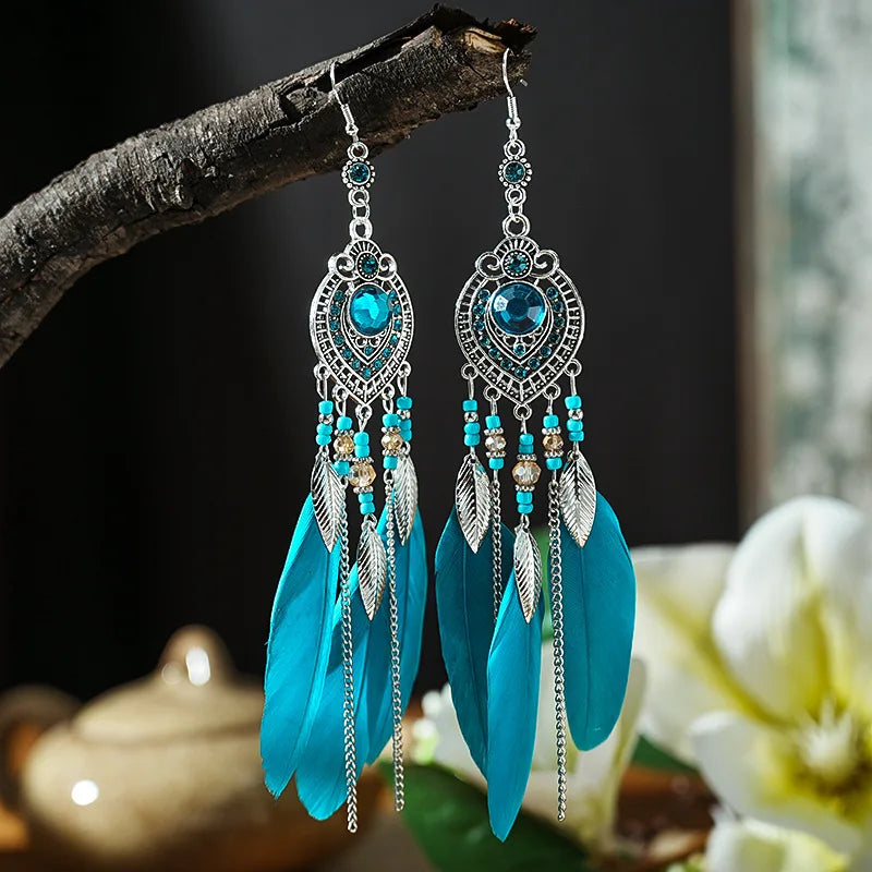 Feather Tassel Drop Earrings