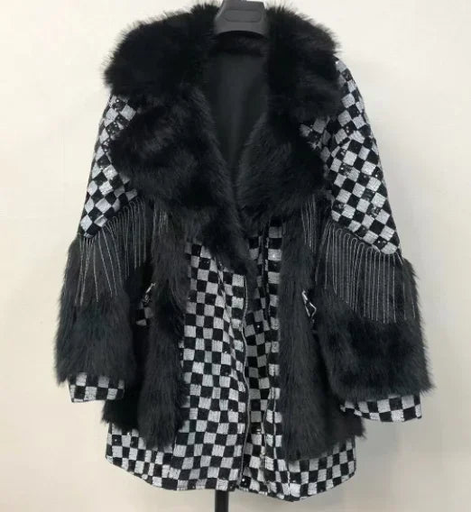 Sequinned Diamonds Fur Coat