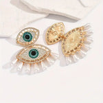 Load image into Gallery viewer, Rhinestones Pearls Evil Eye Earrings

