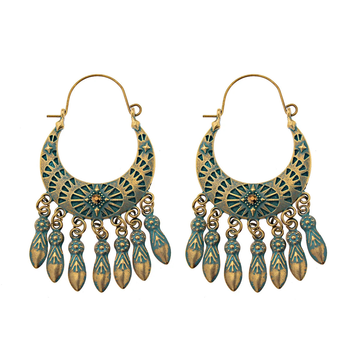 Divine Aura Goddess Earrings – Boho Gold & Blue Festival Glam