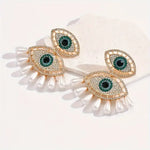 Load image into Gallery viewer, Rhinestones Pearls Evil Eye Earrings
