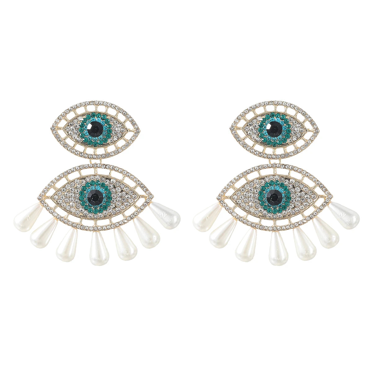 Rhinestone Pearl Evil Eye Earrings