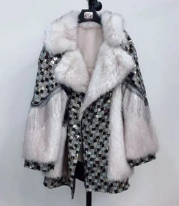 Sequinned Diamonds Fur Coat