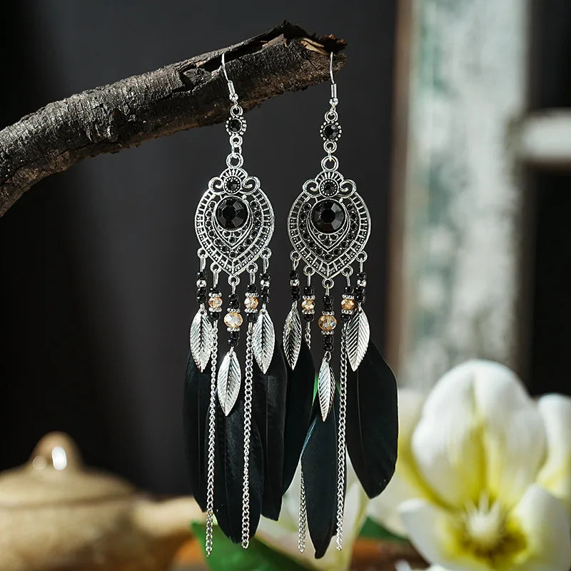 Feather Tassel Drop Earrings