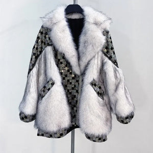 Sequinned Diamonds Fur Coat