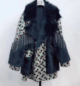 Sequinned Diamonds Fur Coat