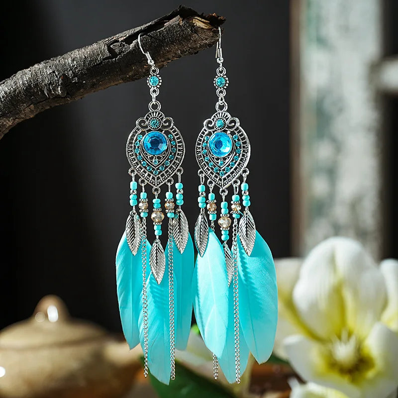 Feather Tassel Drop Earrings