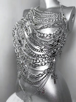 Load image into Gallery viewer, Lunar Drape Chain Top — Silver Festival Body Necklace
