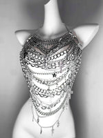 Load image into Gallery viewer, Lunar Drape Chain Top — Silver Festival Body Necklace
