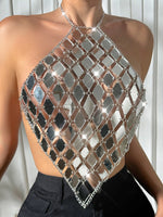 Load image into Gallery viewer, Mirrored Sequin Chain Crop Top
