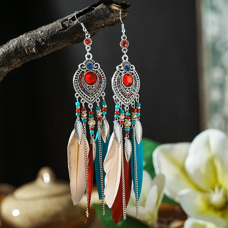 Feather Tassel Drop Earrings