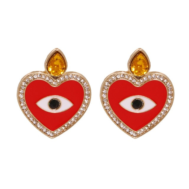 Love Heart Shape Evil Eye Drop Earrings