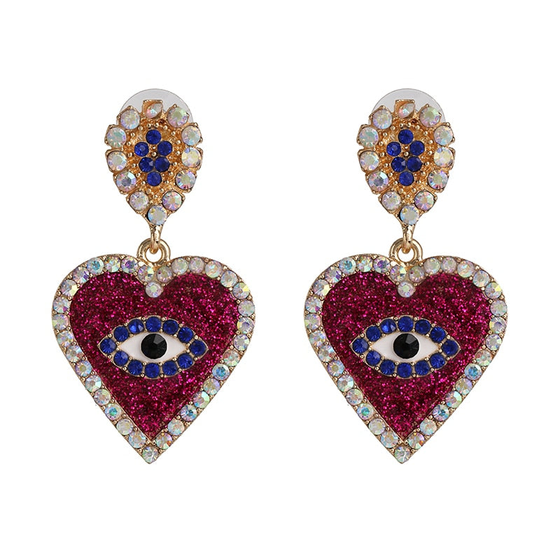 Love Heart Shape Evil Eye Drop Earrings